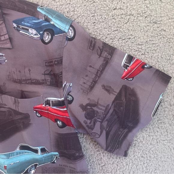 David Carey Button Up Shirt Sz M Gray Short Sleeve Chevrolet All Over Print Mens - Picture 4 of 9